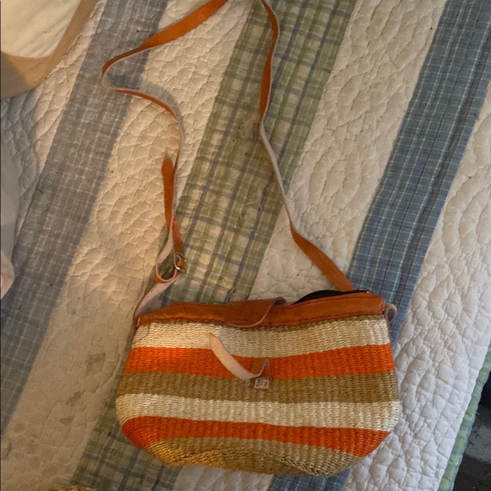 Striped Orange and Tan Woven Bag/purse.